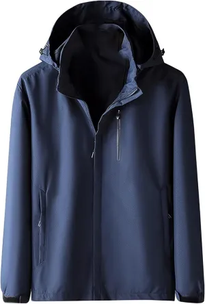 Mens Rain Jacket Outdoor Hooded Lightweight Cycling Raincoat Windbreaker Long Jacket Casual Windproof Overcoats