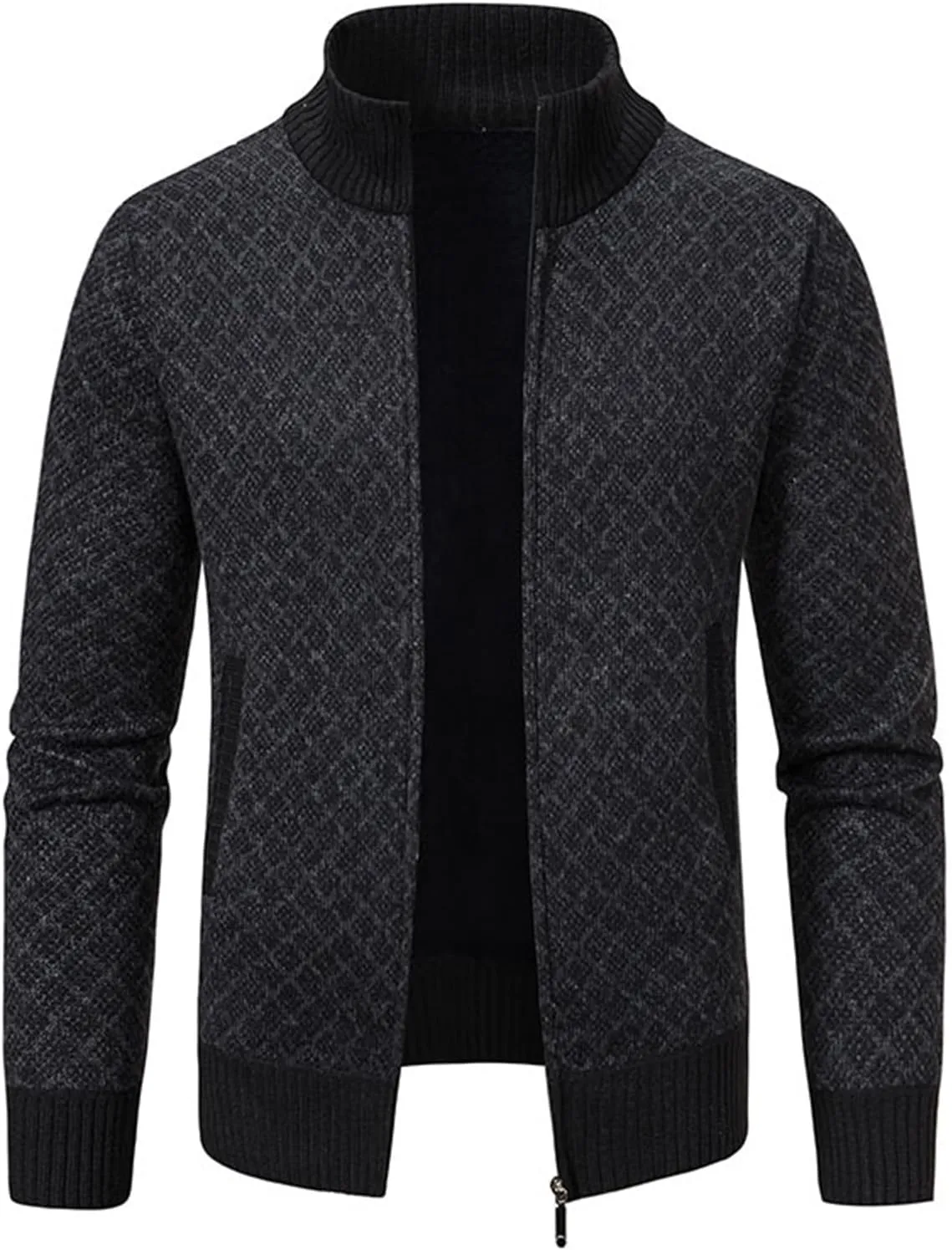 Men's Slim Fit Dressy Sweaters Full Zip Mock Collar Casual Knitted Cardigan with Pockets