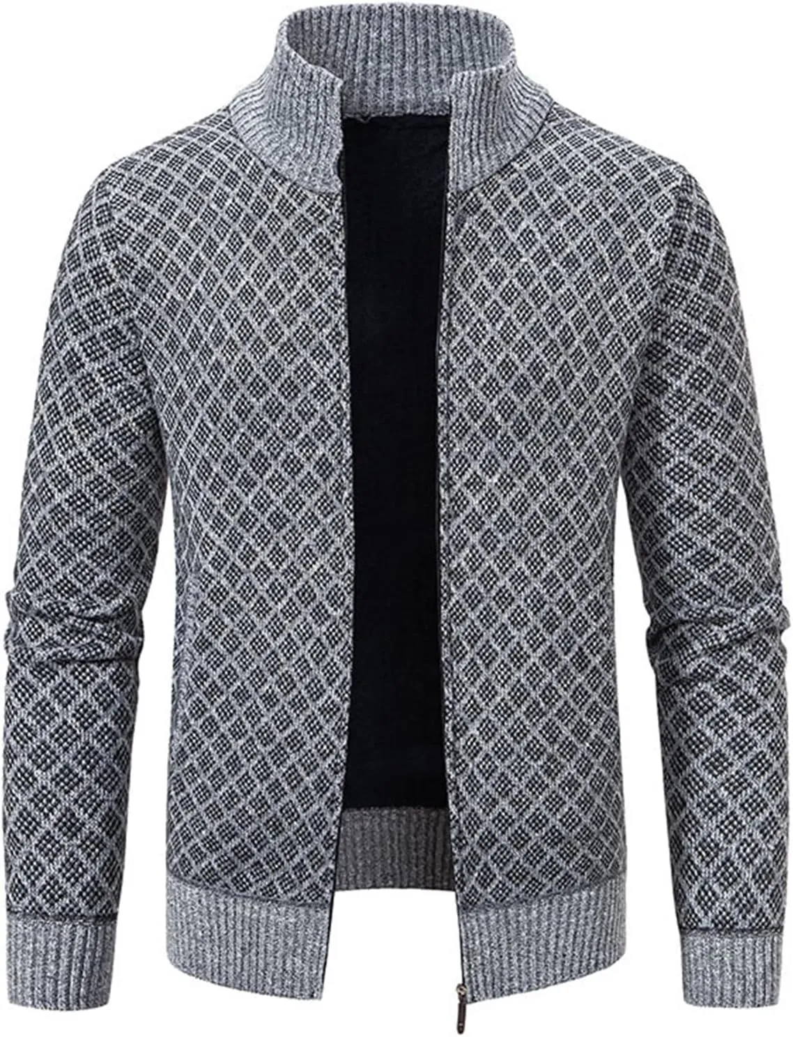 Men's Slim Fit Dressy Sweaters Full Zip Mock Collar Casual Knitted Cardigan with Pockets