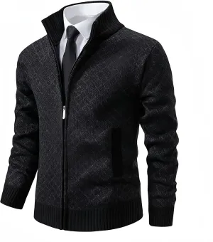 Men's Slim Fit Dressy Sweaters Full Zip Mock Collar Casual Knitted Cardigan with Pockets