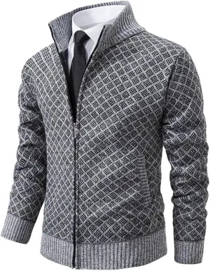Men's Slim Fit Dressy Sweaters Full Zip Mock Collar Casual Knitted Cardigan with Pockets