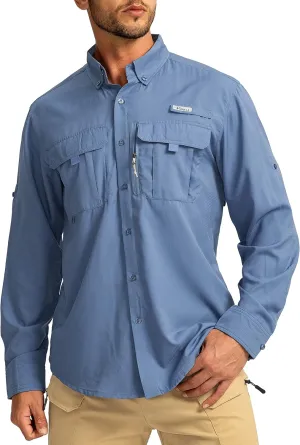 Men's Sun Protection Fishing Shirts Long Sleeve Travel Work Shirts for Men UPF50  Button Down Shirts with Zipper Pockets