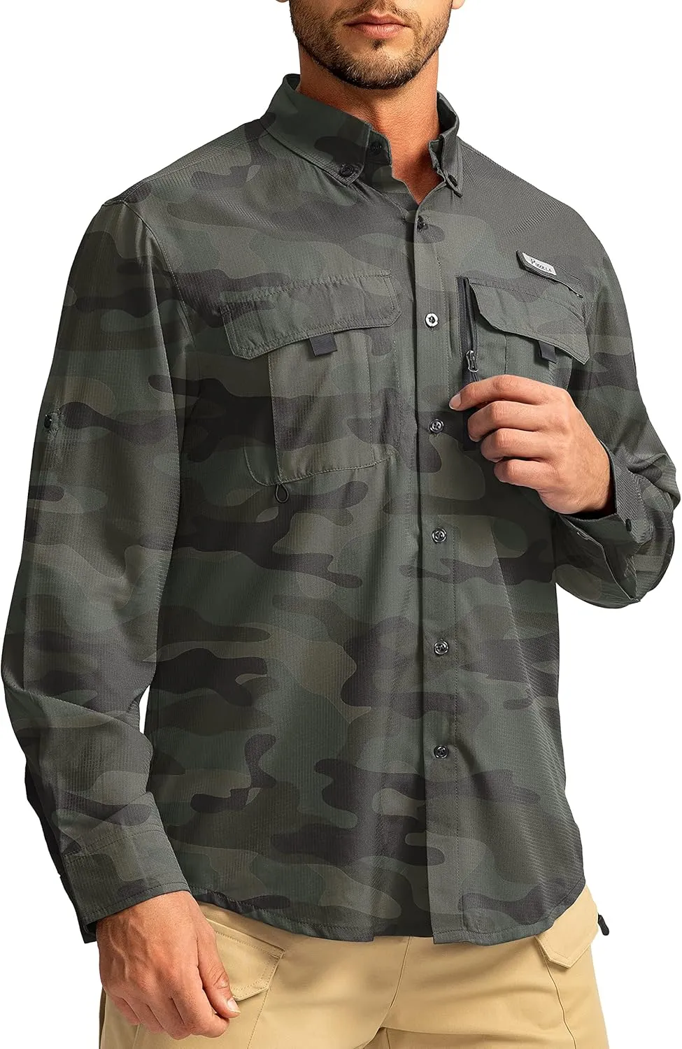 Men's Sun Protection Fishing Shirts Long Sleeve Travel Work Shirts for Men UPF50  Button Down Shirts with Zipper Pockets