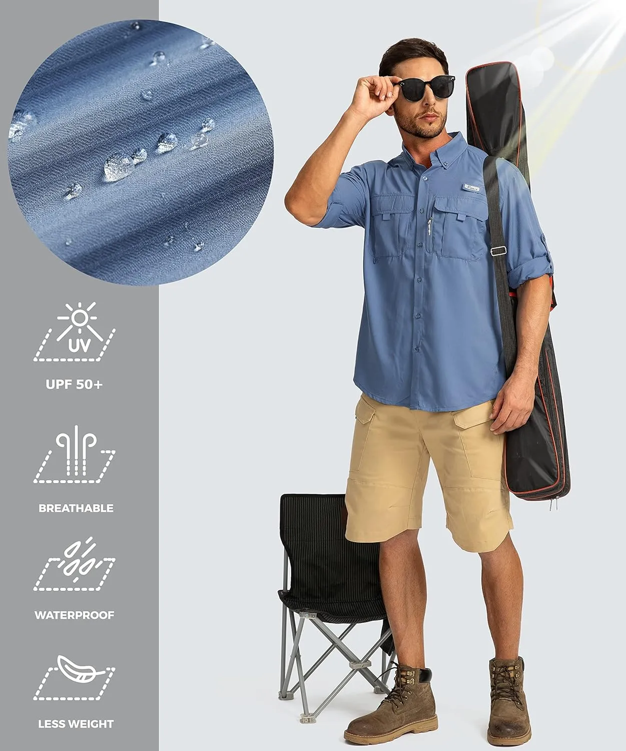 Men's Sun Protection Fishing Shirts Long Sleeve Travel Work Shirts for Men UPF50  Button Down Shirts with Zipper Pockets