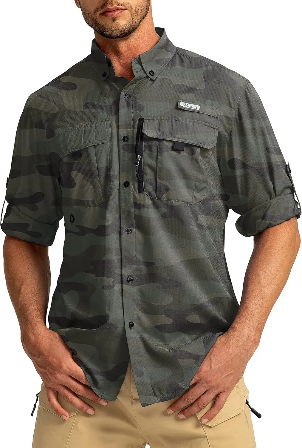 Men's Sun Protection Fishing Shirts Long Sleeve Travel Work Shirts for Men UPF50  Button Down Shirts with Zipper Pockets