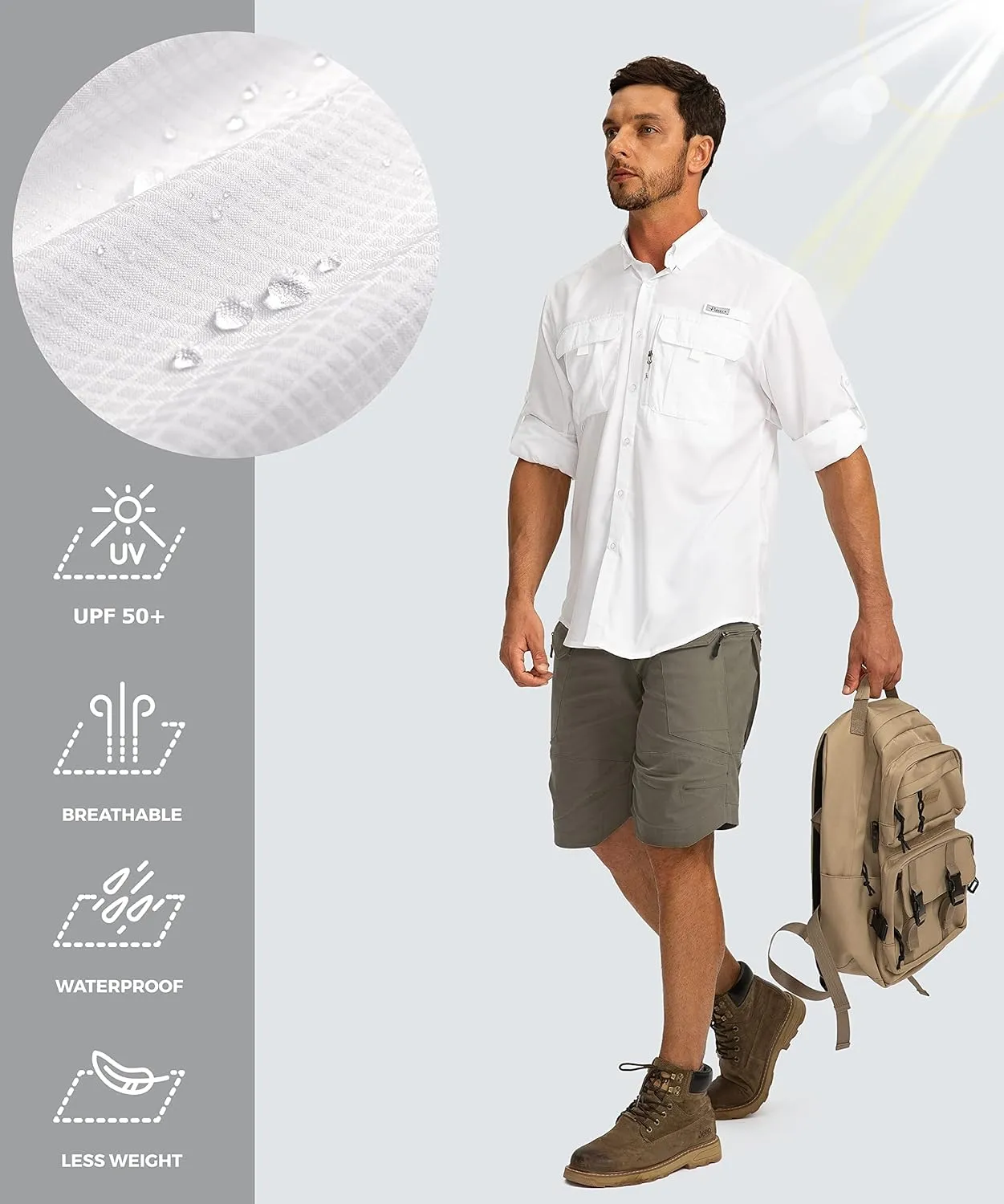 Men's Sun Protection Fishing Shirts Long Sleeve Travel Work Shirts for Men UPF50  Button Down Shirts with Zipper Pockets