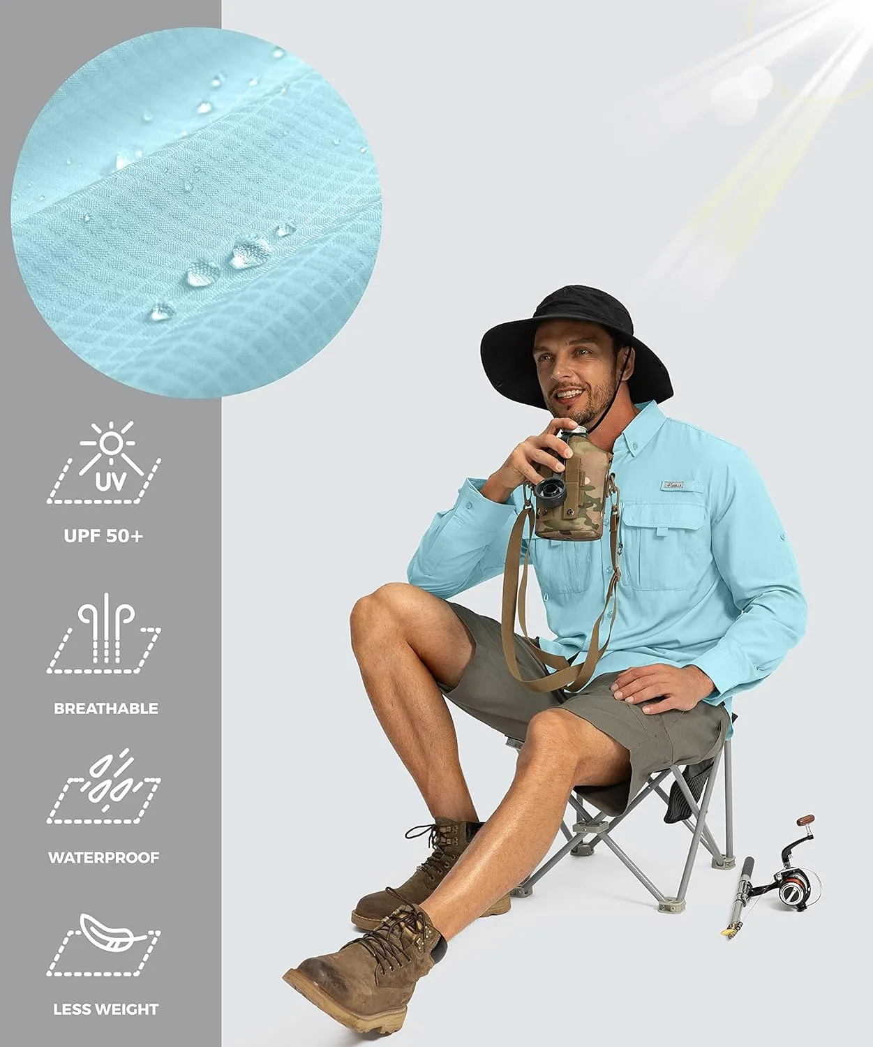 Men's Sun Protection Fishing Shirts Long Sleeve Travel Work Shirts for Men UPF50  Button Down Shirts with Zipper Pockets