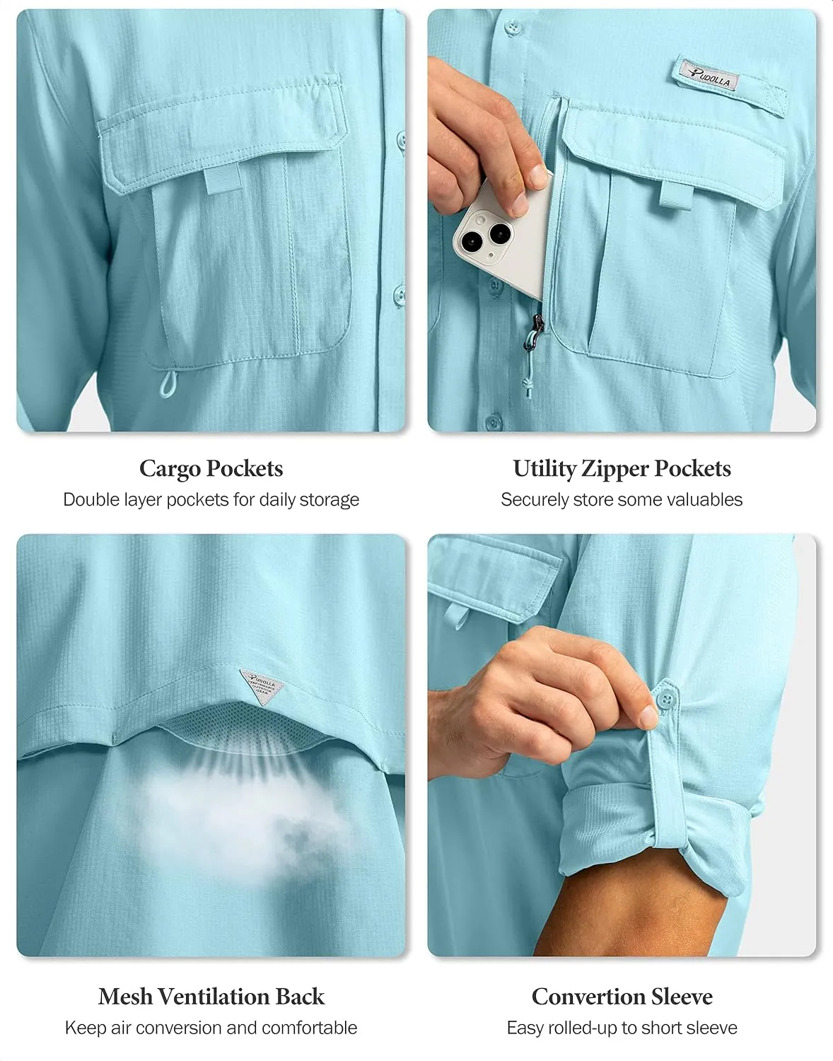 Men's Sun Protection Fishing Shirts Long Sleeve Travel Work Shirts for Men UPF50  Button Down Shirts with Zipper Pockets