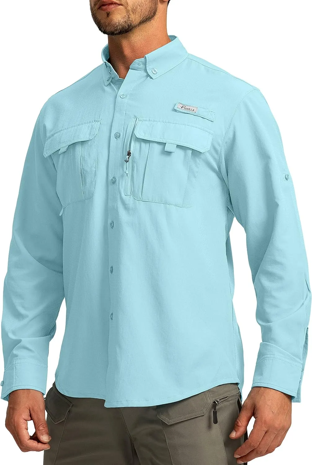 Men's Sun Protection Fishing Shirts Long Sleeve Travel Work Shirts for Men UPF50  Button Down Shirts with Zipper Pockets