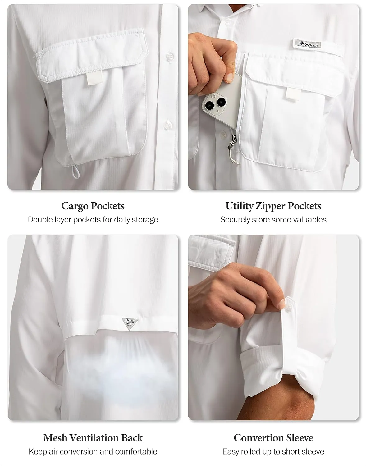 Men's Sun Protection Fishing Shirts Long Sleeve Travel Work Shirts for Men UPF50  Button Down Shirts with Zipper Pockets