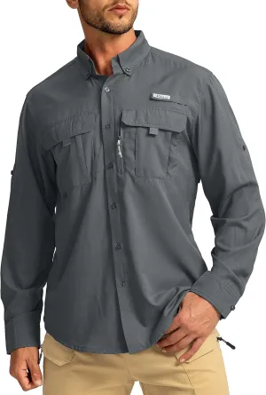Men's Sun Protection Fishing Shirts Long Sleeve Travel Work Shirts for Men UPF50  Button Down Shirts with Zipper Pockets