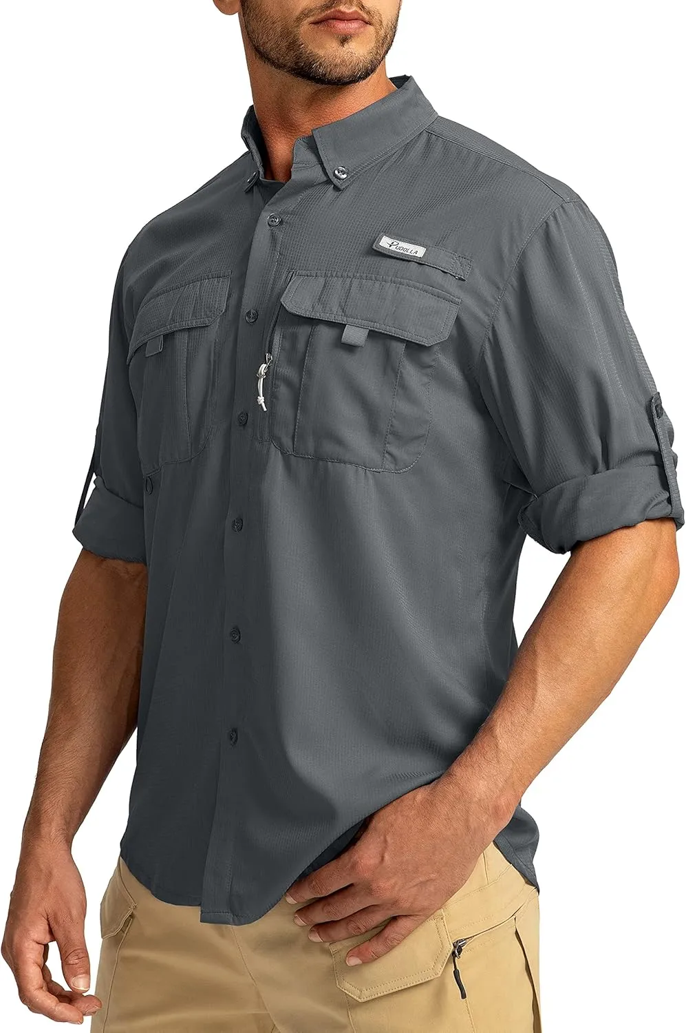 Men's Sun Protection Fishing Shirts Long Sleeve Travel Work Shirts for Men UPF50  Button Down Shirts with Zipper Pockets