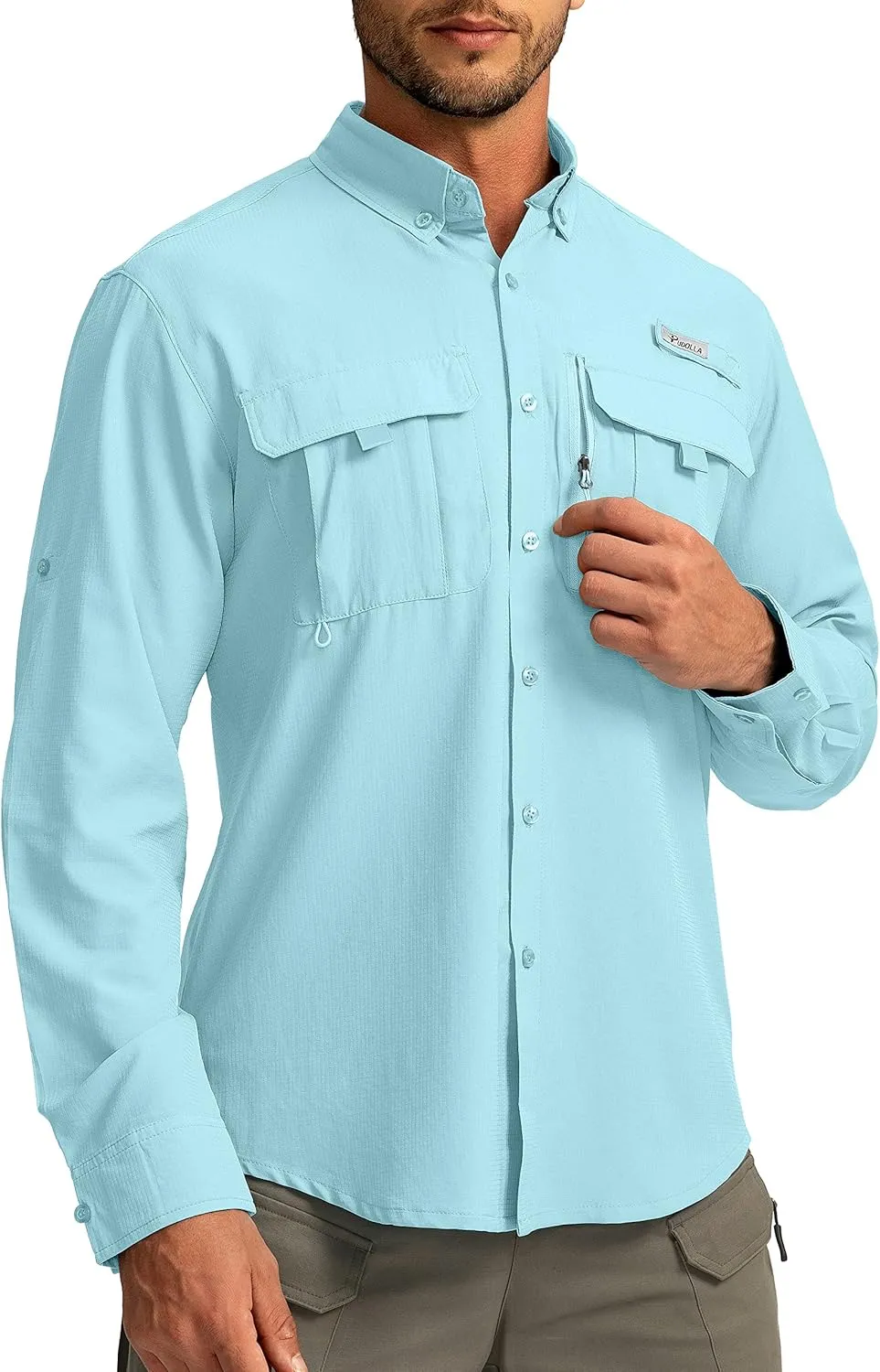Men's Sun Protection Fishing Shirts Long Sleeve Travel Work Shirts for Men UPF50  Button Down Shirts with Zipper Pockets