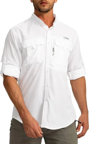 Men's Sun Protection Fishing Shirts Long Sleeve Travel Work Shirts for Men UPF50  Button Down Shirts with Zipper Pockets