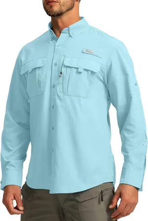 Men's Sun Protection Fishing Shirts Long Sleeve Travel Work Shirts for Men UPF50  Button Down Shirts with Zipper Pockets