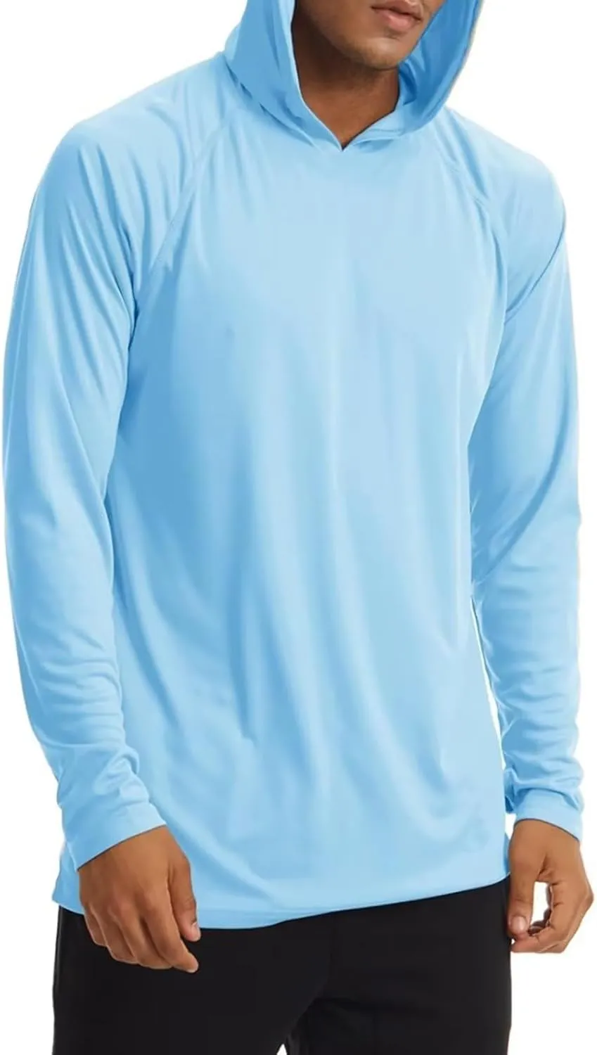 Men's Sun Shirts UPF 50  Hooded Fishing Shirts Long Sleeve UV Fishing Hoodies Hiking Swim Athletic Workout T-Shirts