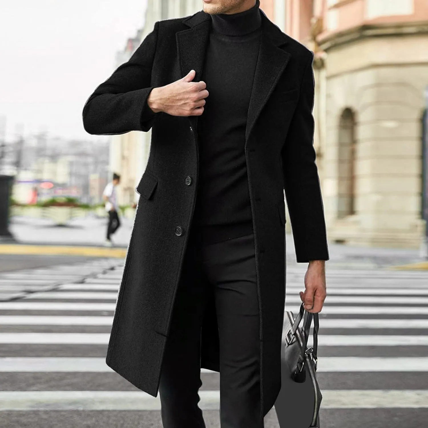 Men's Sweater Single Breasted Trench Coat Winter Oversized Warm Lapel Work Business Jacket Outerwear Sweater