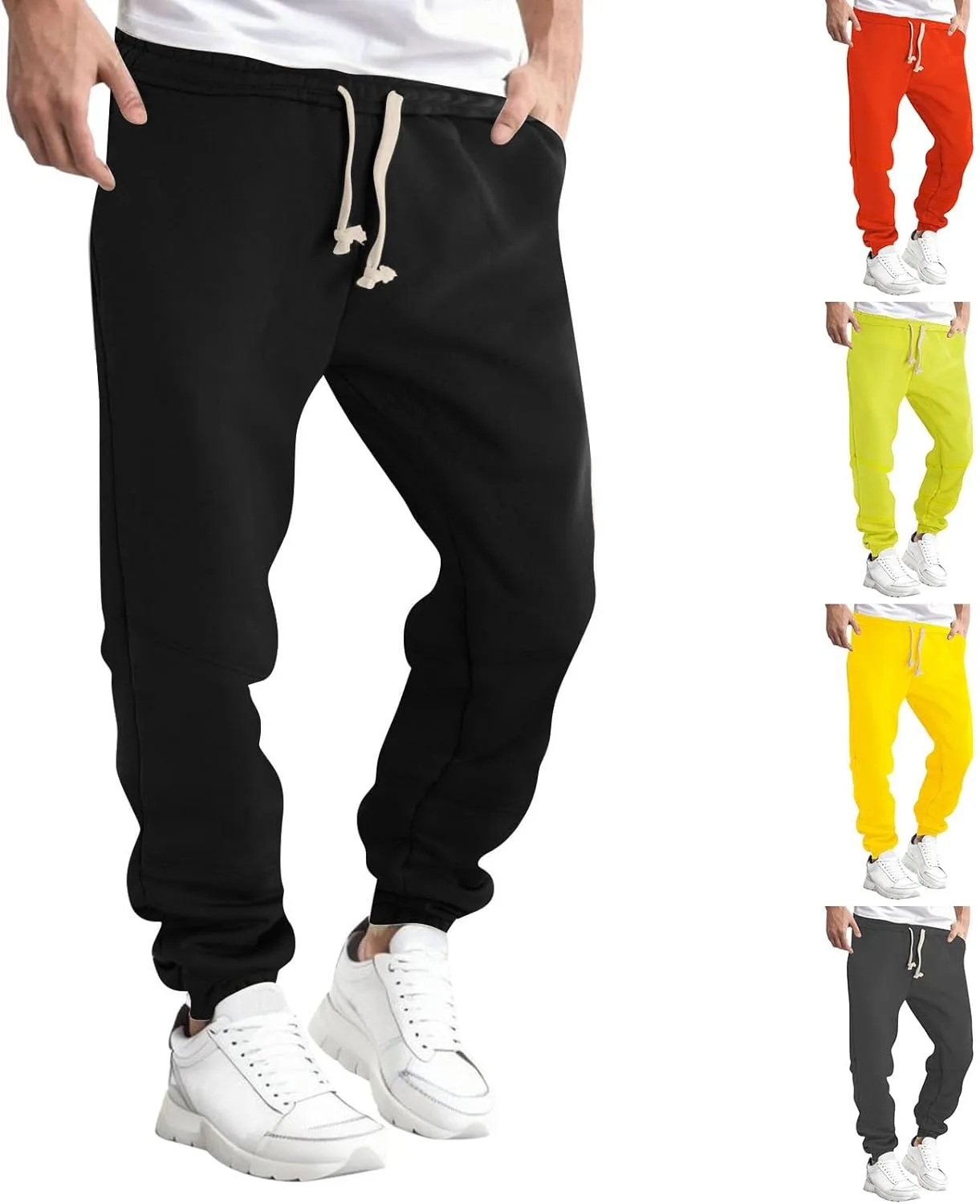 Mens Sweatpants with Pockets Big and Tall Pants Men's Heavyweight Cargo Fleece Sweatpants Stretch Elastic Waist Joggers