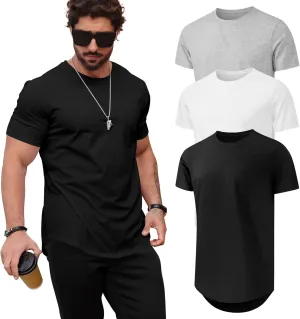 Mens T Shirts Casual Hipster Hip Hop Longline Crewneck Tee Shirts
