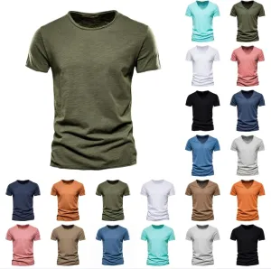 Mens T Shirts V Neck Short Sleeve Tops Summer Casual Cotton Tee Shirts Lightweight Soft Basic Athletic Shirts Trendy