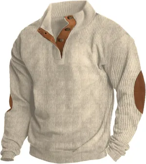 Mens V Neck Sweater Corduroy Shirt Lapel Collar Button Up Pullover Mock Neck Long Sleeve Sweaters Polo Sweatshirts