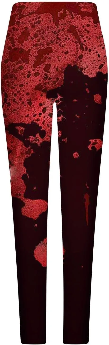 Miyaomn Novelty Blood Splatter Leggings for Women Print Bloody Stretch High Waisted Yoga Pants Bloodstained Halloween Costume