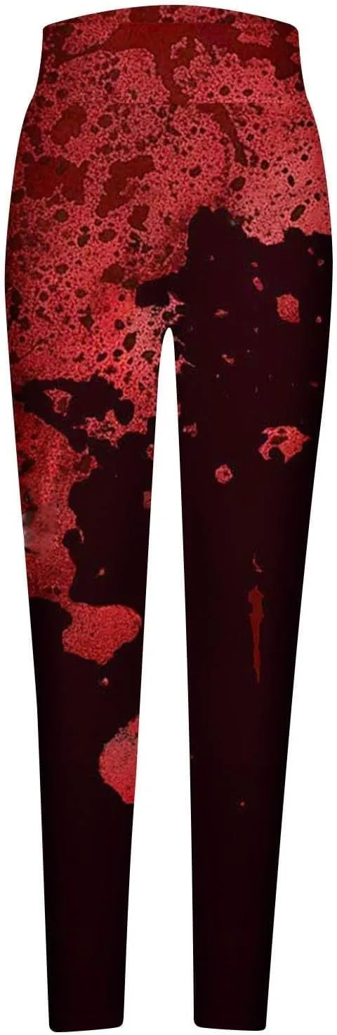 Miyaomn Novelty Blood Splatter Leggings for Women Print Bloody Stretch High Waisted Yoga Pants Bloodstained Halloween Costume