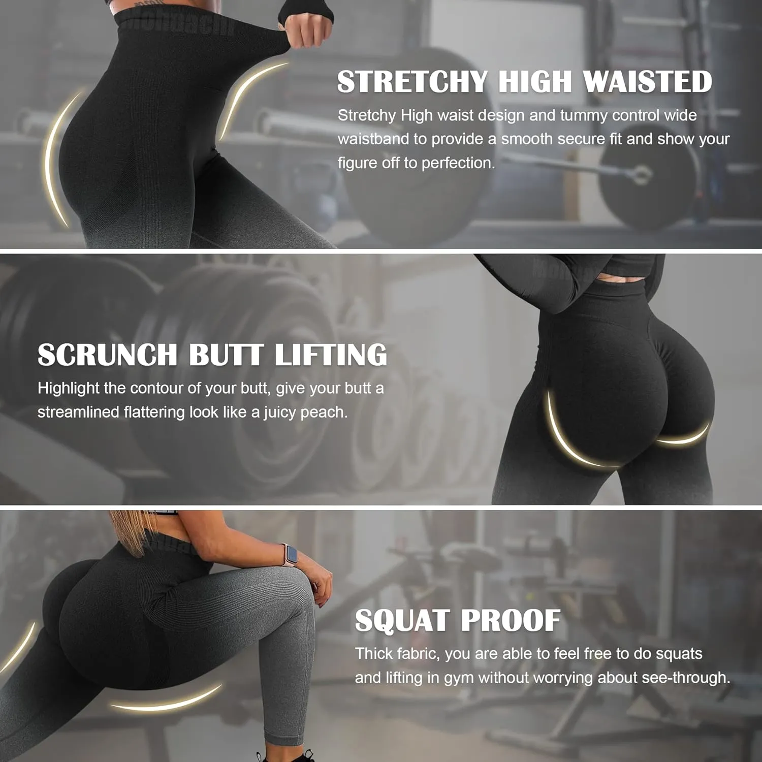 MOHUACHI Women Scrunch Butt Lifting Leggings for Women Seamless High Waisted Workout Yoga Pants Gym Booty Tights