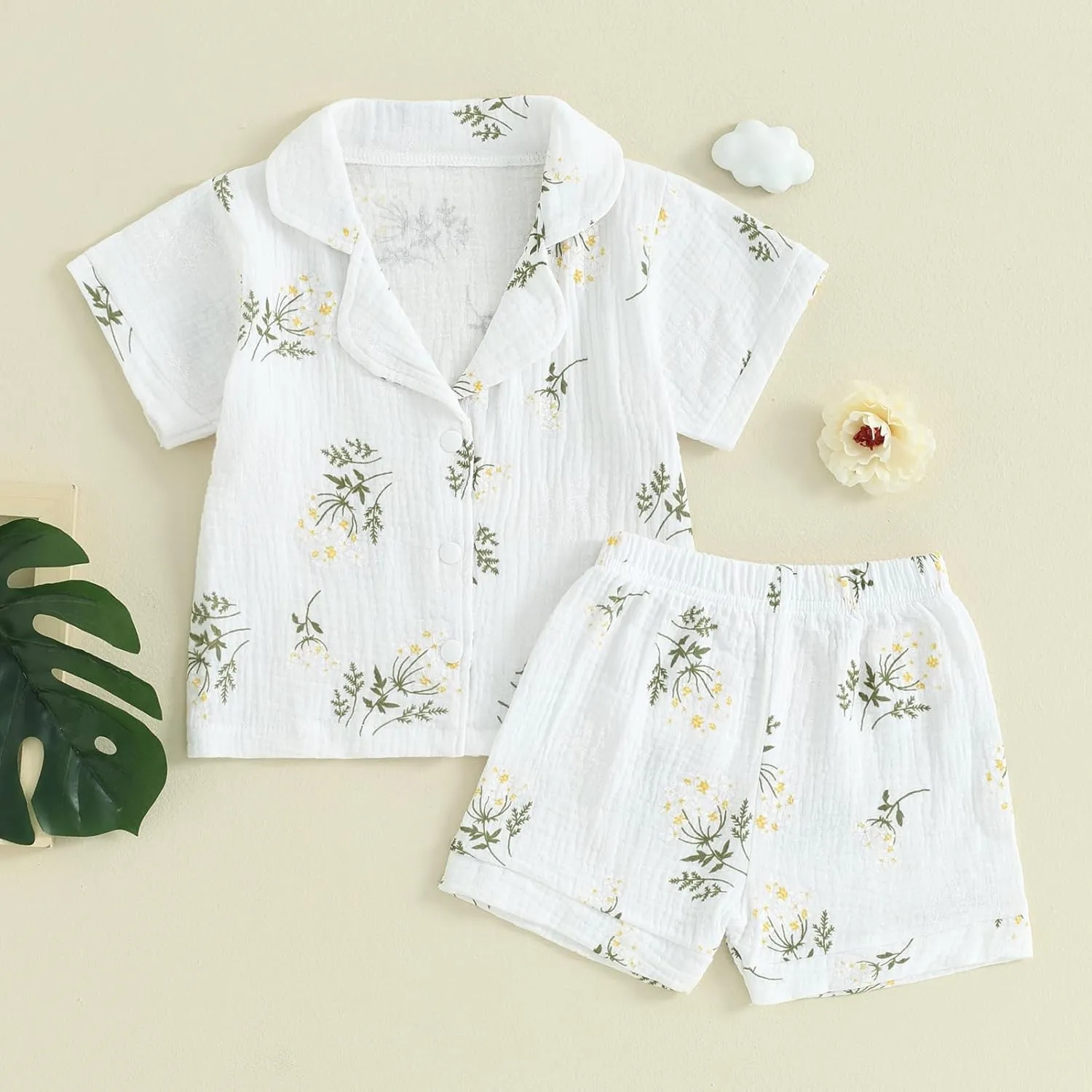 Mubineo Toddler Baby Boy Girl Summer Pajamas Sets Cotton Linen Short Sleeve Pjs Sleepwear Homewear Comfy Clothes Outfits