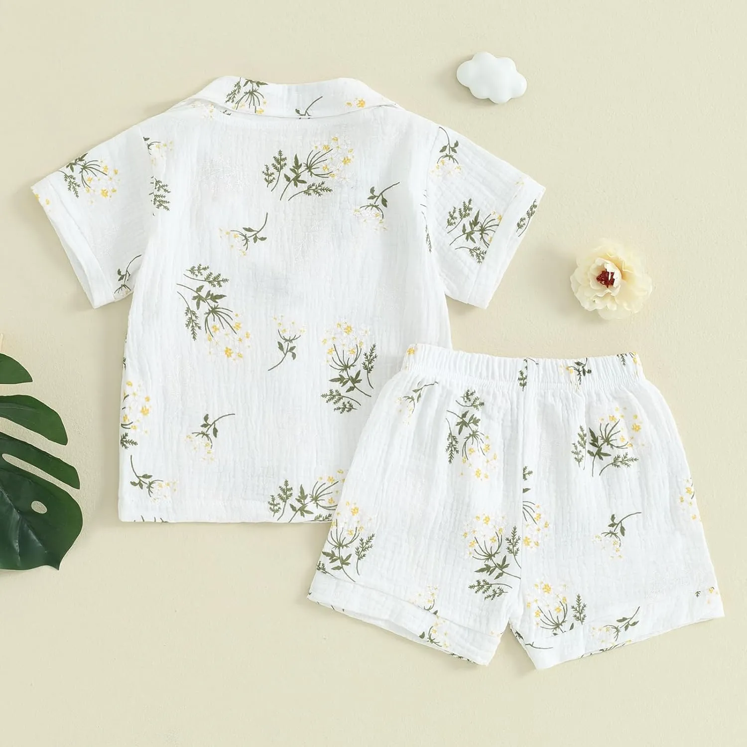 Mubineo Toddler Baby Boy Girl Summer Pajamas Sets Cotton Linen Short Sleeve Pjs Sleepwear Homewear Comfy Clothes Outfits