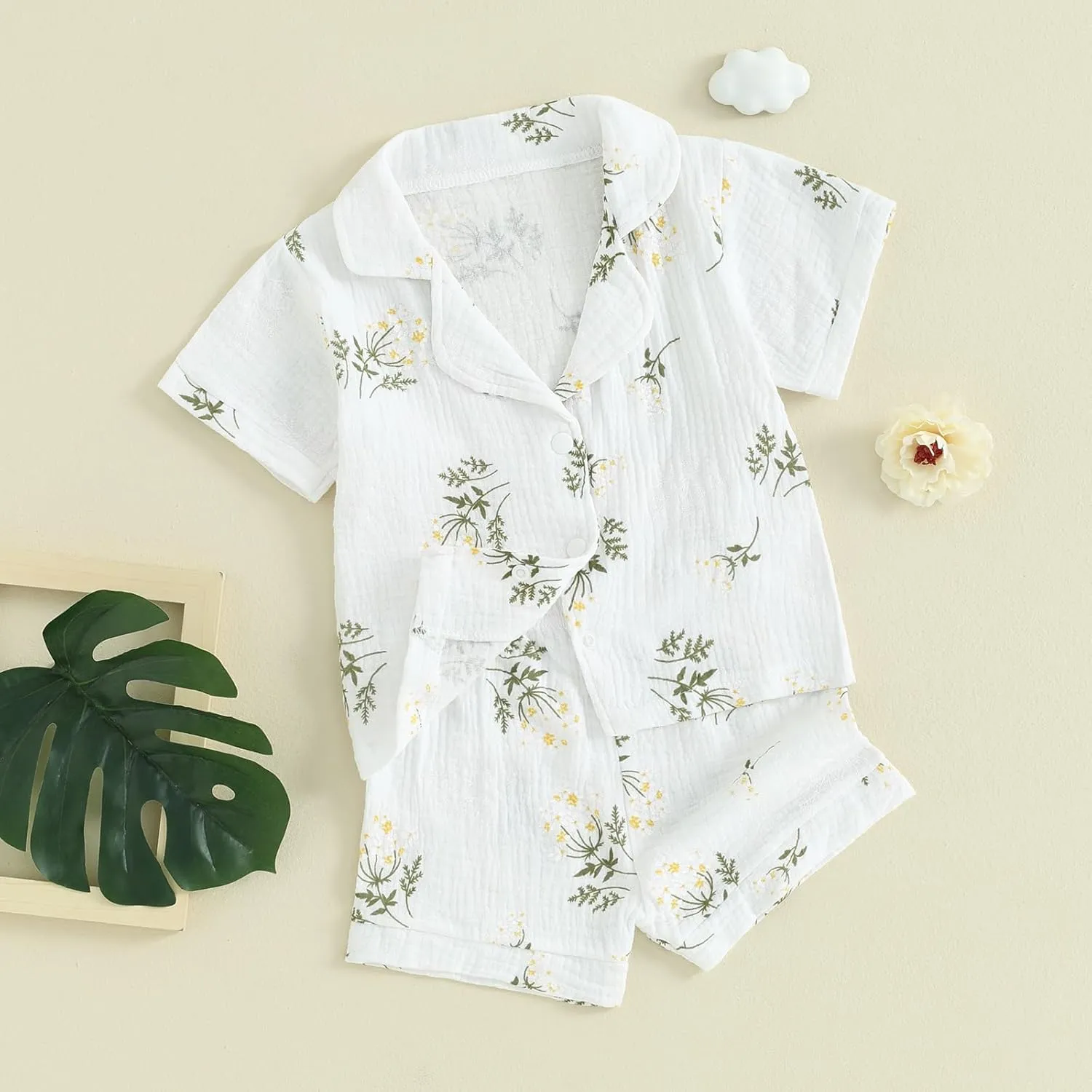 Mubineo Toddler Baby Boy Girl Summer Pajamas Sets Cotton Linen Short Sleeve Pjs Sleepwear Homewear Comfy Clothes Outfits