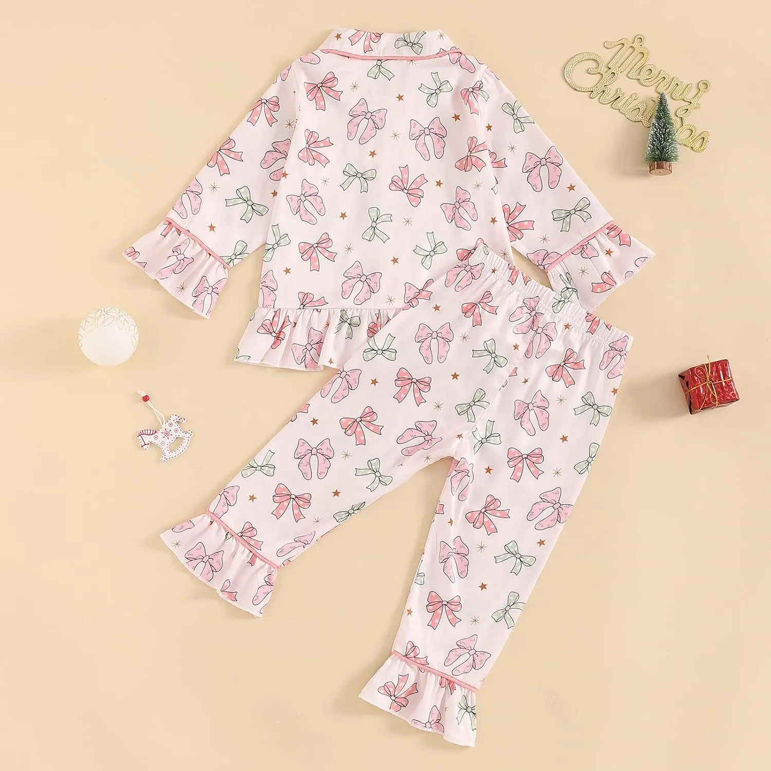 Multitrust Baby Girls Ruffled Cotton Pajamas Set Long Sleeve Button Down Shirts and Flared Pants Matching Pj Sets Sleepwear