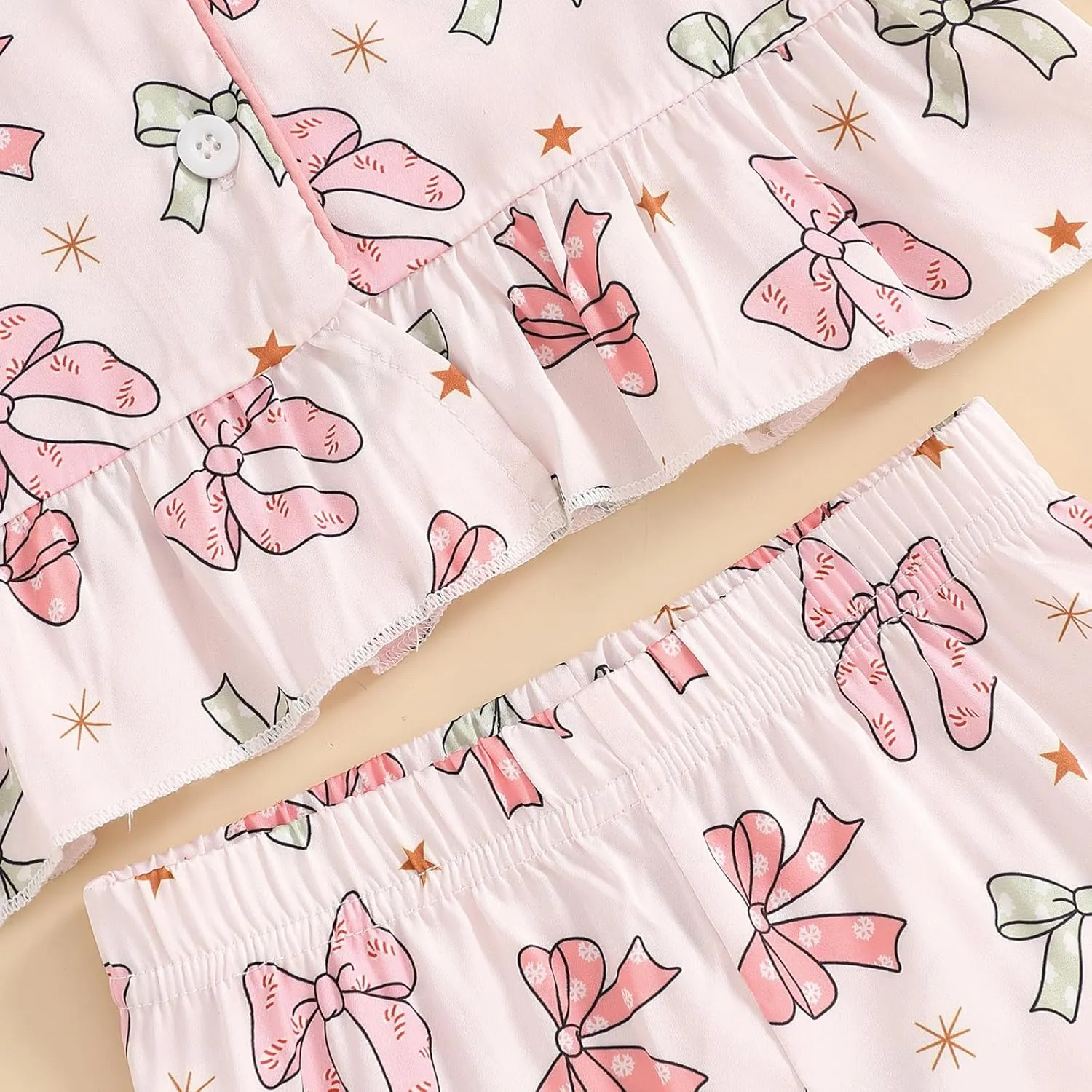 Multitrust Baby Girls Ruffled Cotton Pajamas Set Long Sleeve Button Down Shirts and Flared Pants Matching Pj Sets Sleepwear