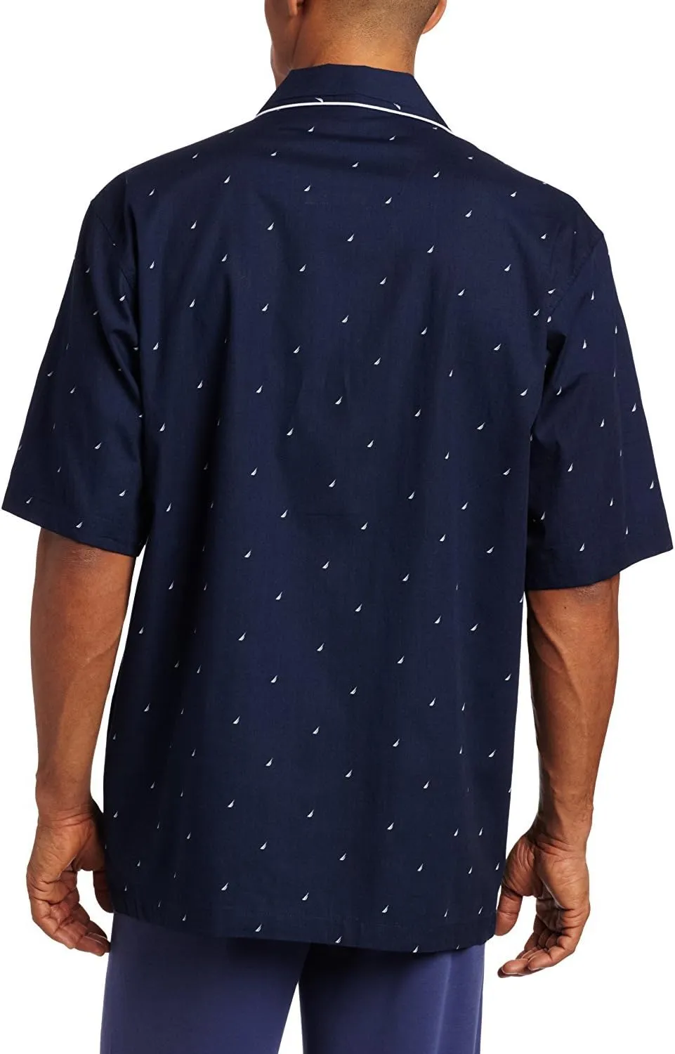 Nautica Men's Short Sleeve 100% Cotton Soft Woven Button Down Pajama Top