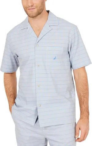 Nautica Men's Short Sleeve 100% Cotton Soft Woven Button Down Pajama Top