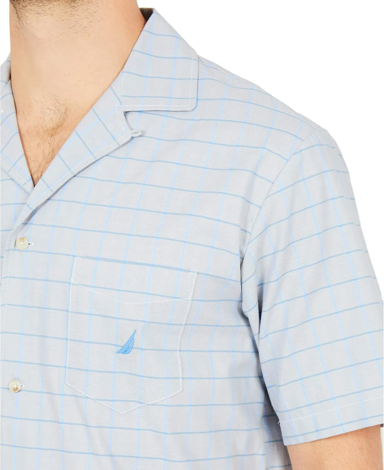 Nautica Men's Short Sleeve 100% Cotton Soft Woven Button Down Pajama Top