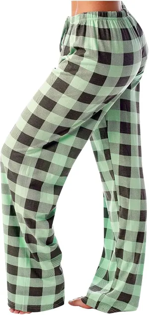 Pajamas Pants for Women Women's Buffalo Plaid Print Fuzzy Pajama Pants Casual Trendy Loungewear Sleep Pants