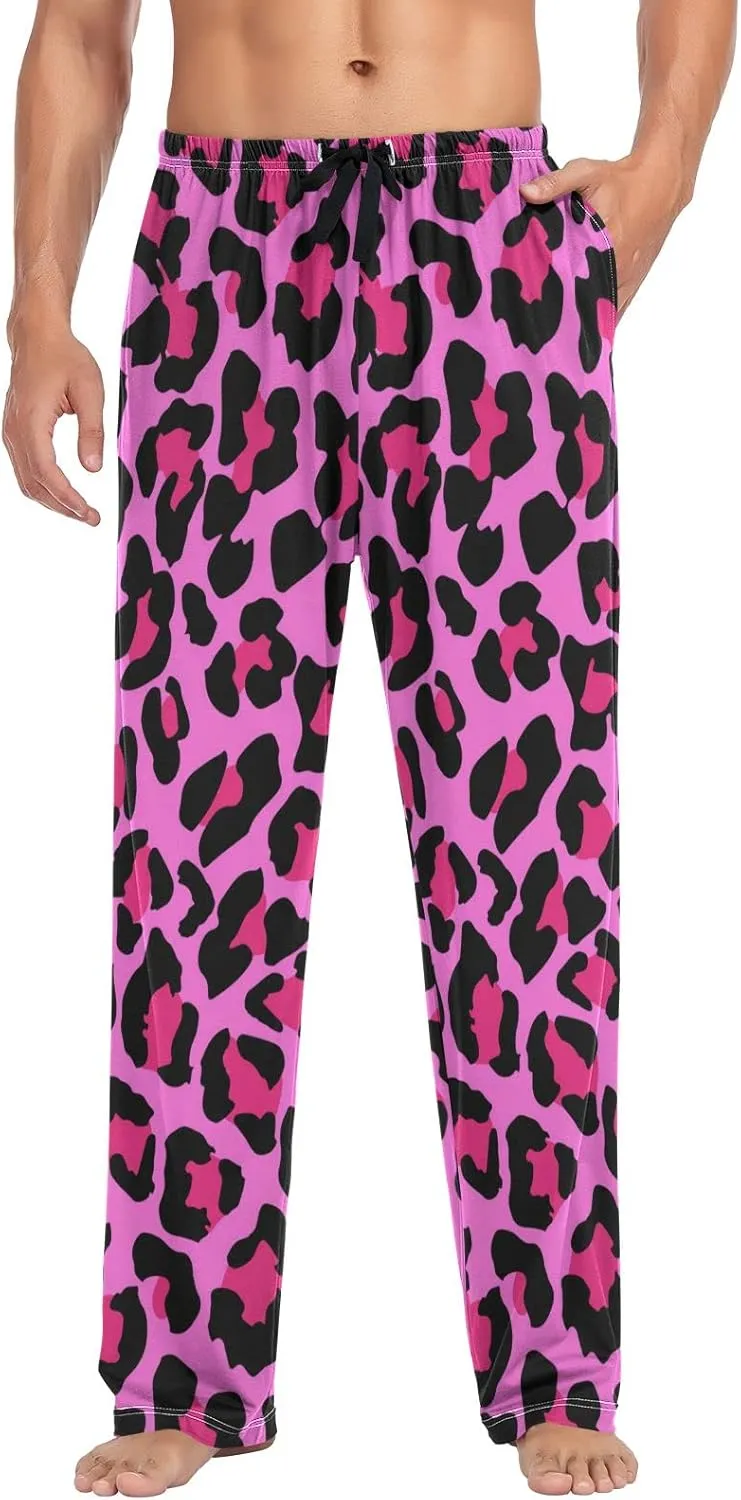 Pink Leopard Print Men's Pajama Pants Sleepwear Lounge Pajama Bottoms