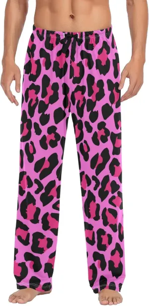 Pink Leopard Print Men's Pajama Pants Sleepwear Lounge Pajama Bottoms