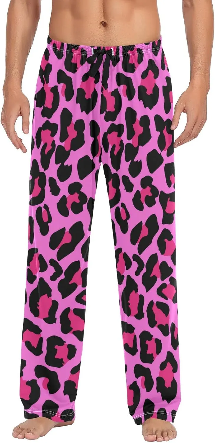 Pink Leopard Print Men's Pajama Pants Sleepwear Lounge Pajama Bottoms