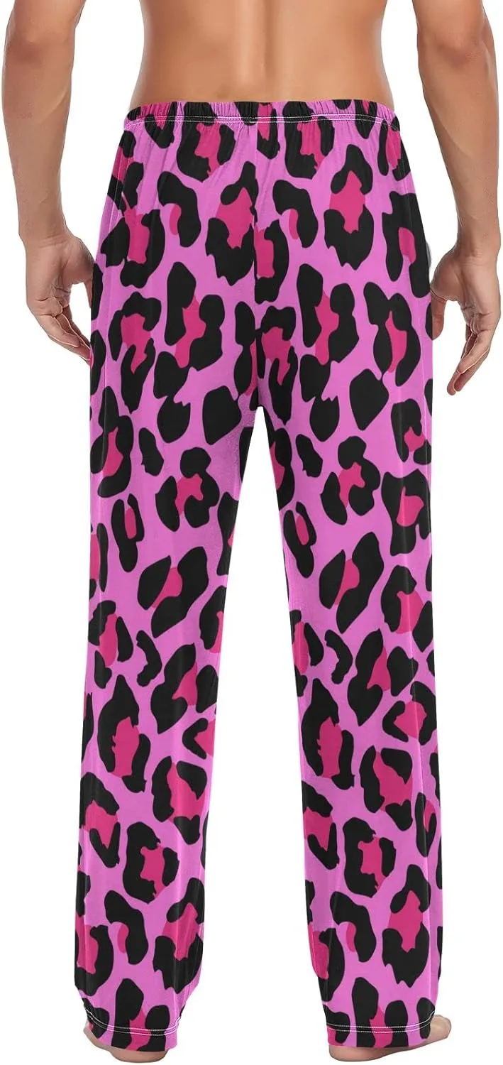 Pink Leopard Print Men's Pajama Pants Sleepwear Lounge Pajama Bottoms