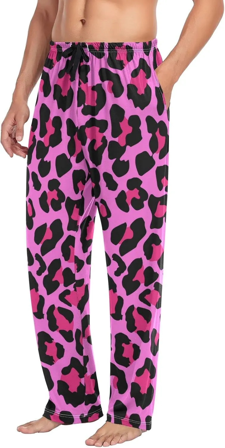 Pink Leopard Print Men's Pajama Pants Sleepwear Lounge Pajama Bottoms