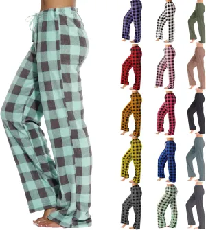 Plaid Pajama Pants Women Comfy Sleep Wide Leg Lounge Pants Drawstring High Waist Soft Buffalo Plaid Cotton Pj Pants