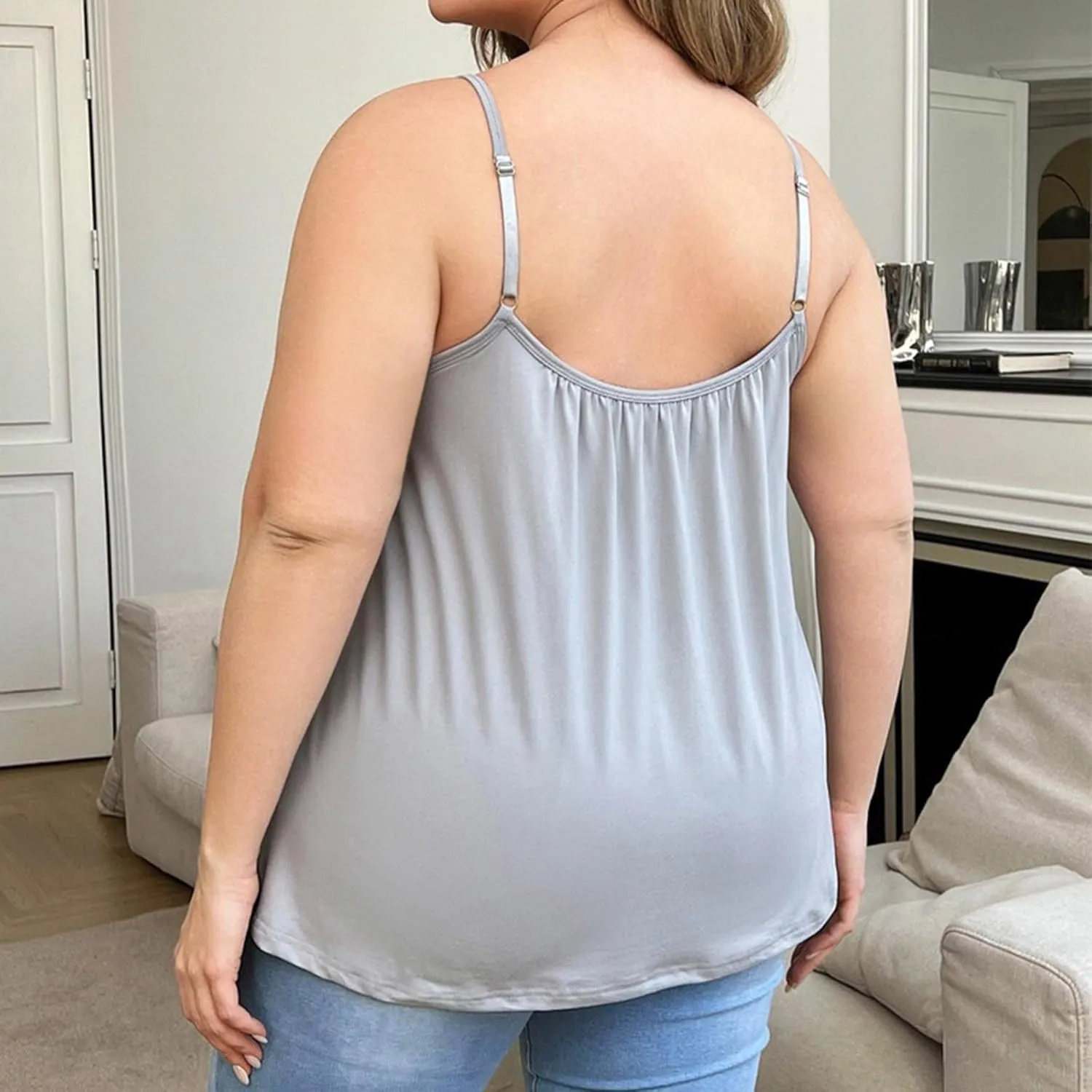 Plus Size Tank Top for Women with Shelf Bra Spaghetti Strap Camisole Summer Basic Udershirts Loose Fit Sleepwear