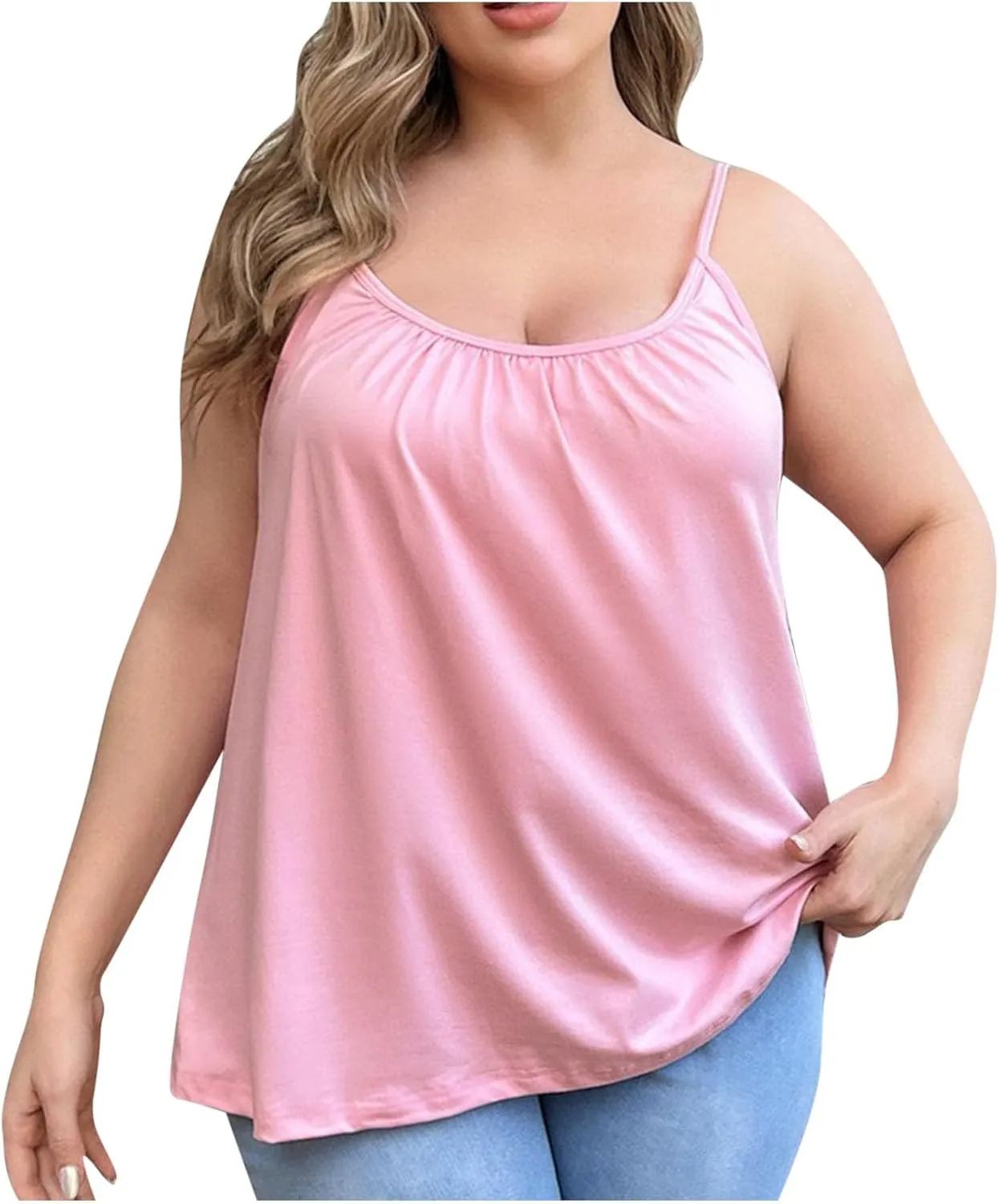 Plus Size Tank Top for Women with Shelf Bra Spaghetti Strap Camisole Summer Basic Udershirts Loose Fit Sleepwear