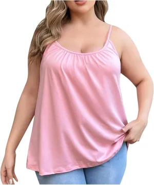 Plus Size Tank Top for Women with Shelf Bra Spaghetti Strap Camisole Summer Basic Udershirts Loose Fit Sleepwear