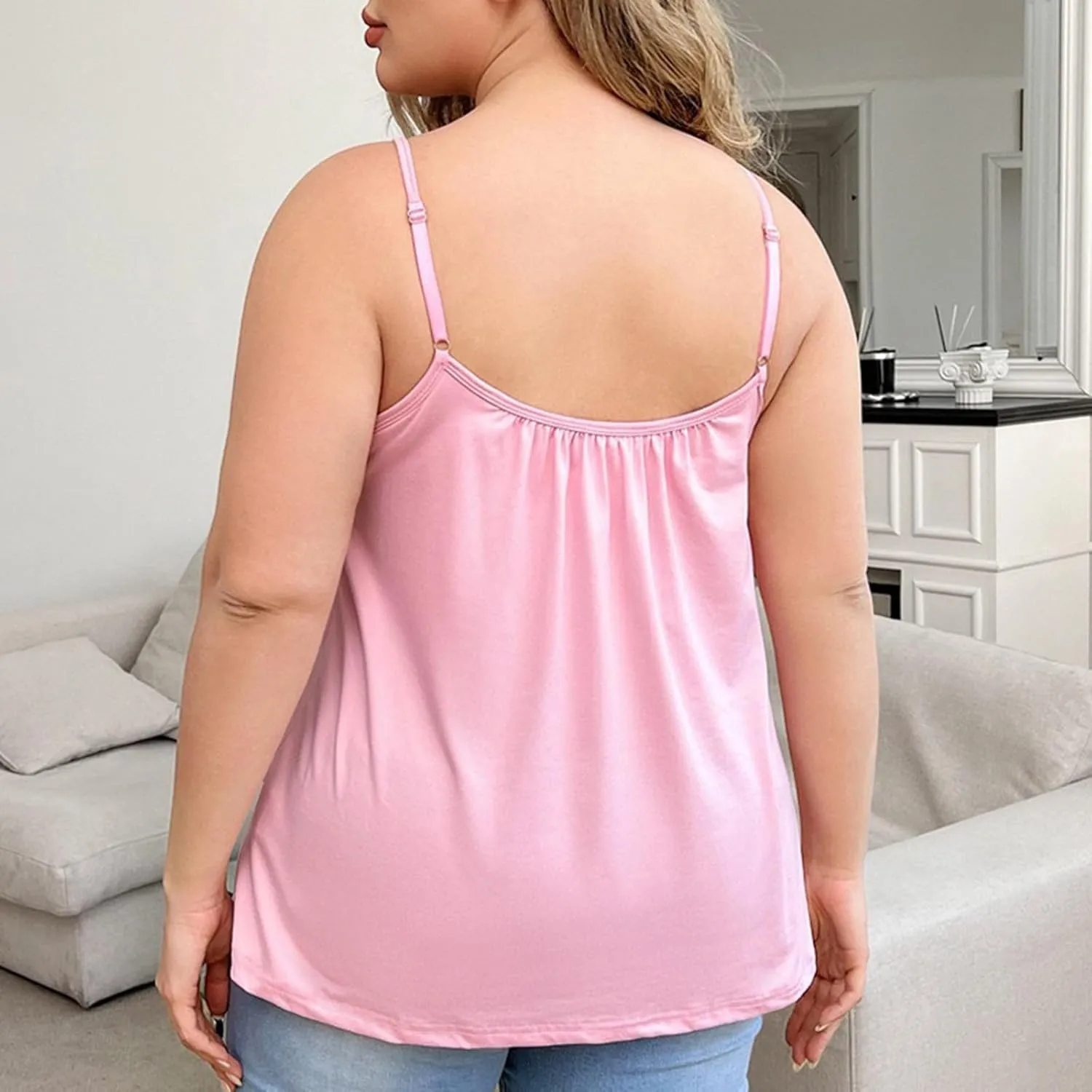 Plus Size Tank Top for Women with Shelf Bra Spaghetti Strap Camisole Summer Basic Udershirts Loose Fit Sleepwear