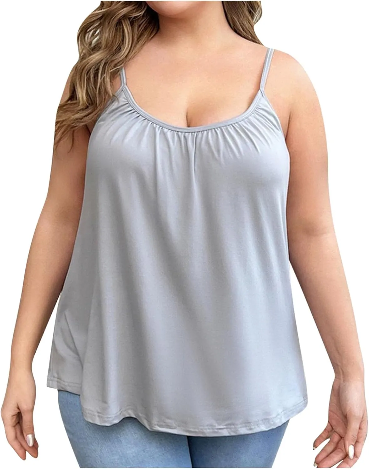 Plus Size Tank Top for Women with Shelf Bra Spaghetti Strap Camisole Summer Basic Udershirts Loose Fit Sleepwear
