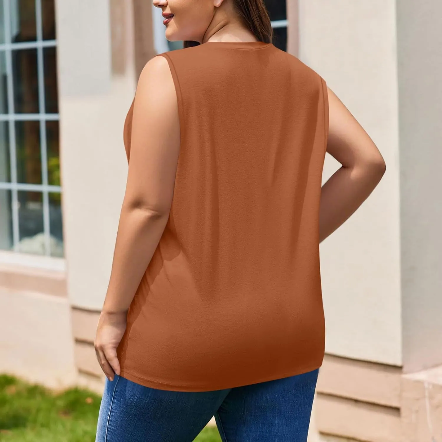 Plus Size Tank Tops for Women Summer Sexy V Neck Sleeveless T-Shirts Casual Loose Basic Tees Shirts with Pockets