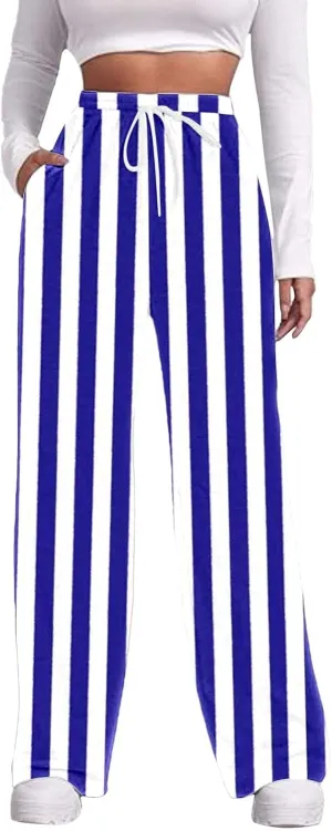 Printed Drawstring Baggy Trousers Elastic Waisted Pants Women High Waisted Color Block Straight Leg Pants with Pockets